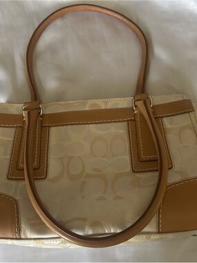 Coach Cream Shoulder Bag with Tan Leather Trim